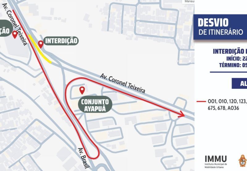 Alterações na circulação em Manaus para obras na avenida Coronel Teixeira